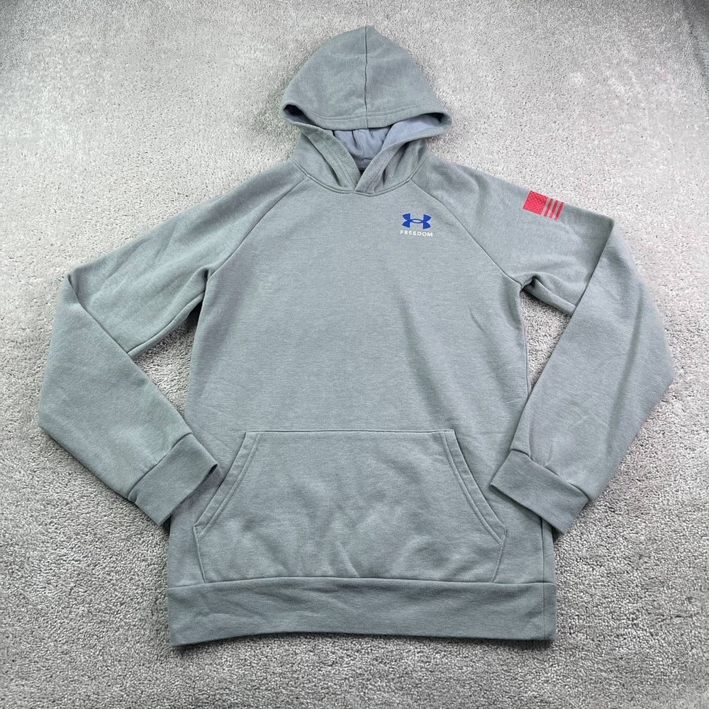 Under Armour Hoodie Youth Boys XL Grey Freedom American Flag USA Sweatshirt